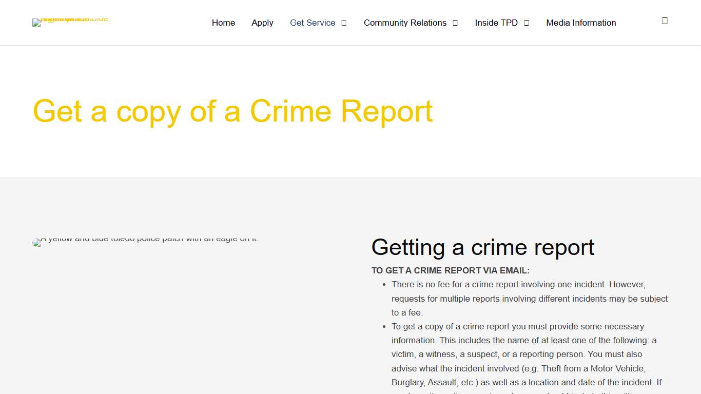 Get a Copy of a Crime Report - Toledo Police Department